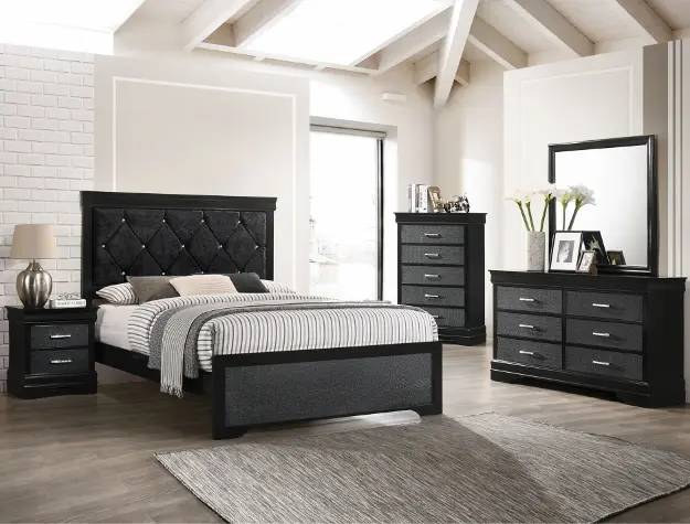 black Amalia furniture items in a room