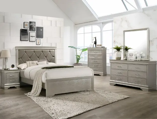 Silver coloured Amalia bed and furnitures