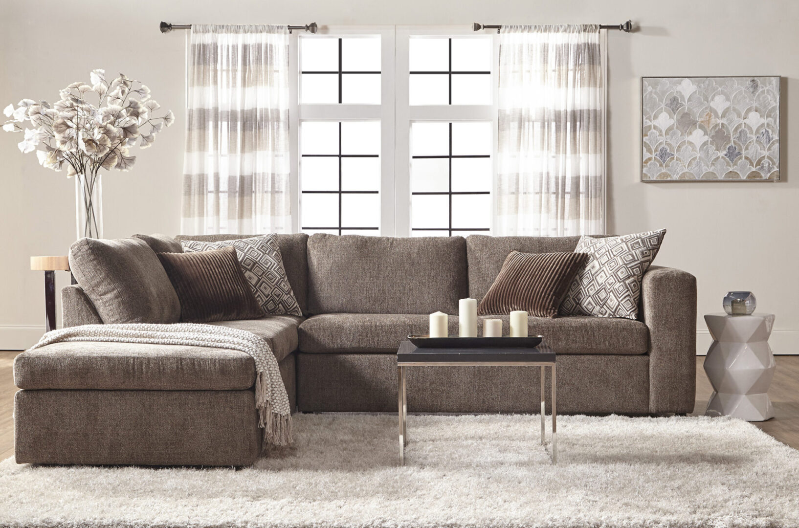 A beautiful sofa set with cushion pillows