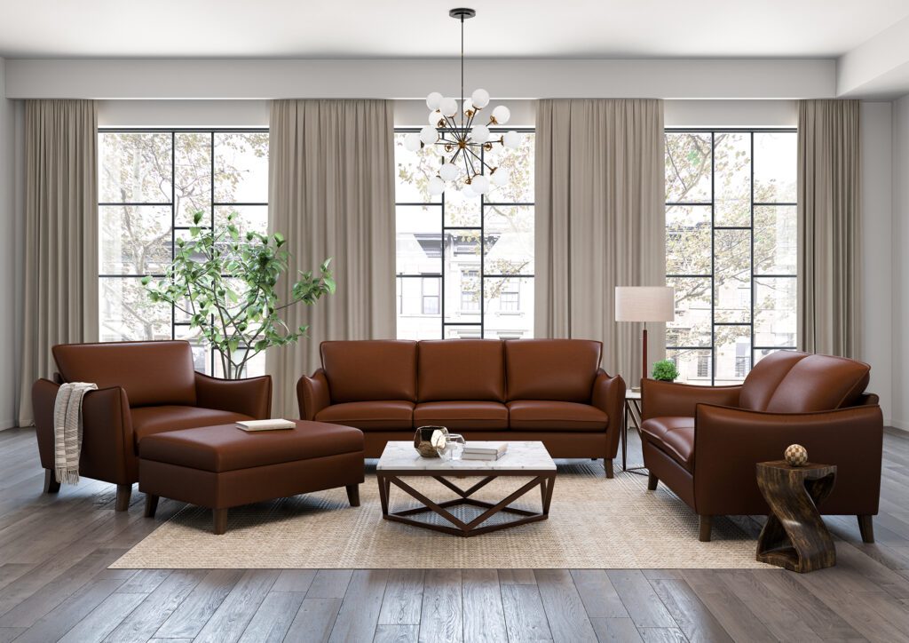 three seater leather sofa set in a room