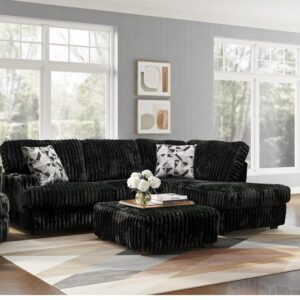 Black Fuzzy - Ribbed Sectional