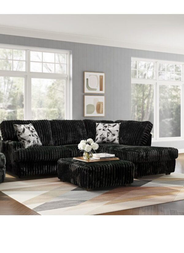 Black Fuzzy - Ribbed Sectional
