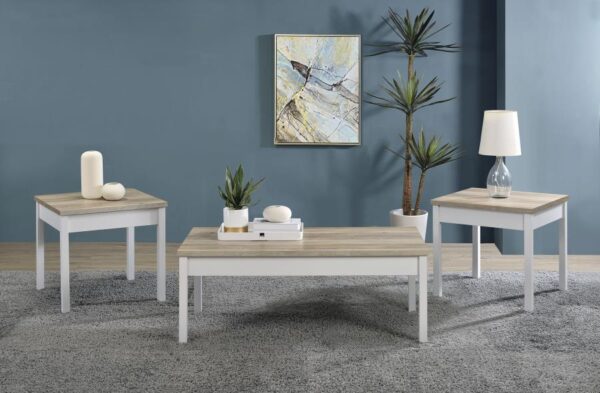 Pine Top White Legs 3 Piece occasional setr