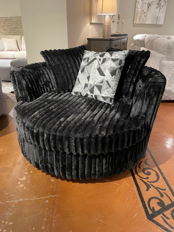 Giant Black Ribbed Swivel Chair