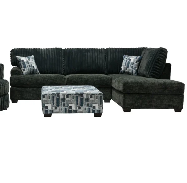 Charcoal Grey Fuzzy Ribbed Sectional